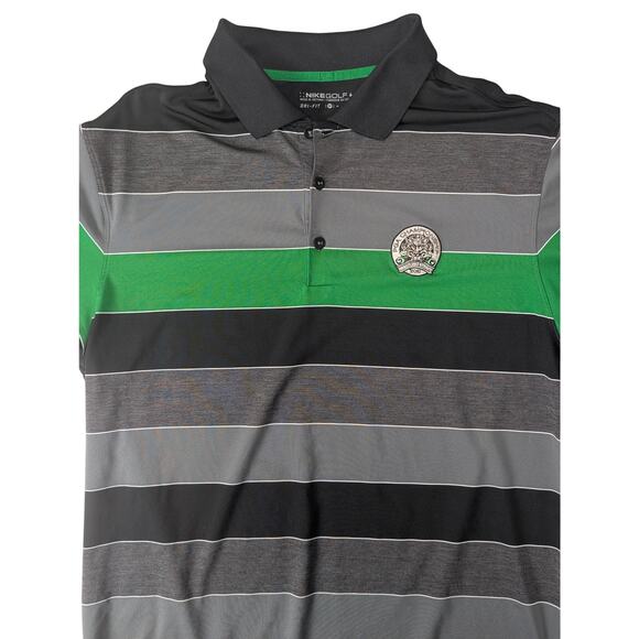 Nike Golf Men's Dri Fit PGA Championship Striped Green Gray Polo Shirt Medium - Picture 2 of 7